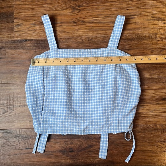 Womens Blue White‎ Gingham Cropped Top Bows Y2K Cottagecore Coquette Boho Small - Picture 3 of 6